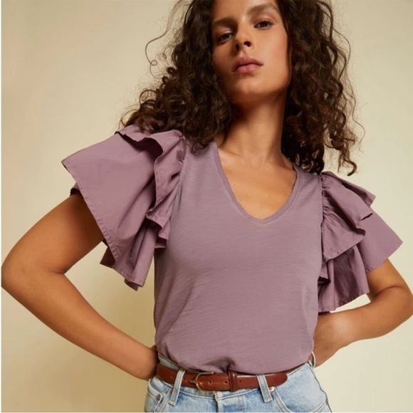Nation Ltd Bindi Purple Ruffle Sleeve Top Size L